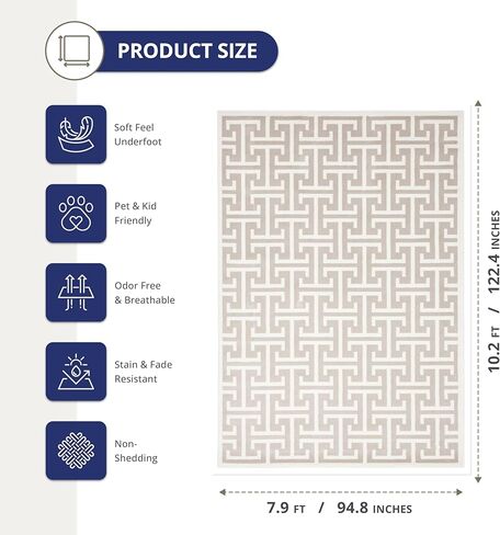 Abani Contemporary 3D Beige & White Modern Greek Key Pattern Area Rug - Geometric Meander 5'3" x 7'6" Arto Collection Neutral Rug Rugs in Kuwait