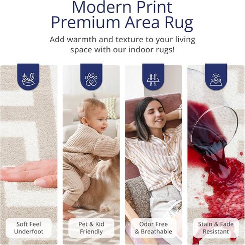 Abani Contemporary 3D Beige & White Modern Greek Key Pattern Area Rug - Geometric Meander 5'3" x 7'6" Arto Collection Neutral Rug Rugs in Kuwait