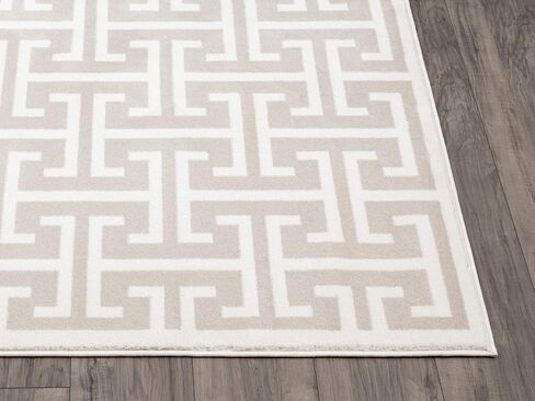 Abani Contemporary 3D Beige & White Modern Greek Key Pattern Area Rug - Geometric Meander 5'3" x 7'6" Arto Collection Neutral Rug Rugs in Kuwait