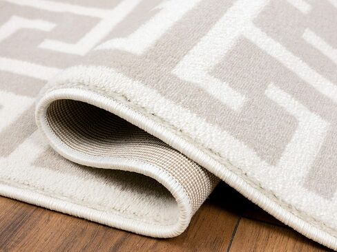 Abani Contemporary 3D Beige & White Modern Greek Key Pattern Area Rug - Geometric Meander 5'3" x 7'6" Arto Collection Neutral Rug Rugs in Kuwait