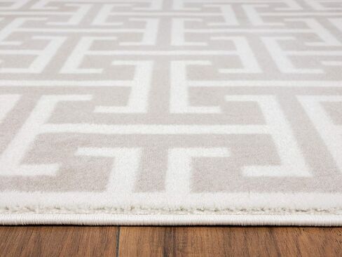 Abani Contemporary 3D Beige & White Modern Greek Key Pattern Area Rug - Geometric Meander 5'3" x 7'6" Arto Collection Neutral Rug Rugs in Kuwait
