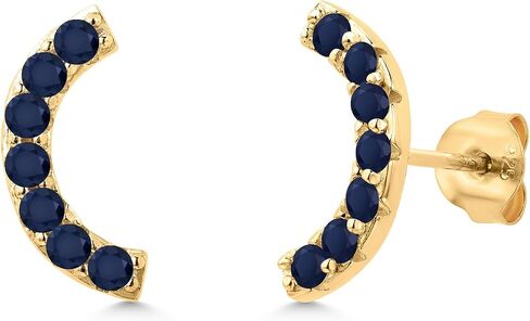 Gem Stone King 18K Yellow Gold Plated Silver Round 2MM Gemstone Stud Ear Crawler Earrings for Women in Saudi Arabia