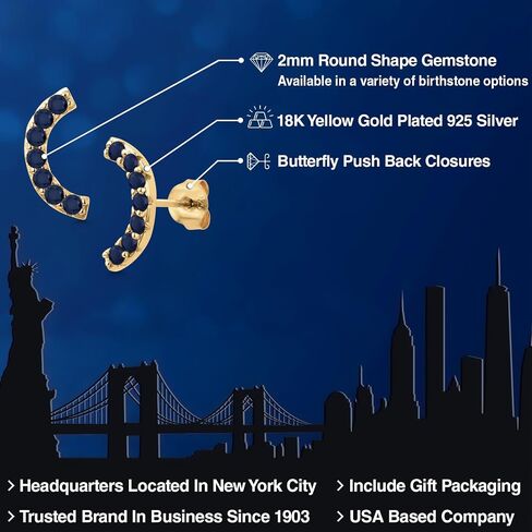Gem Stone King 18K Yellow Gold Plated Silver Round 2MM Gemstone Stud Ear Crawler Earrings for Women in Saudi Arabia