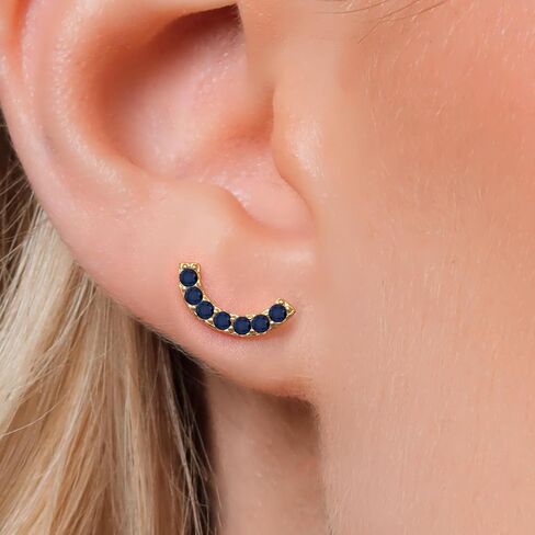 Gem Stone King 18K Yellow Gold Plated Silver Round 2MM Gemstone Stud Ear Crawler Earrings for Women in Saudi Arabia
