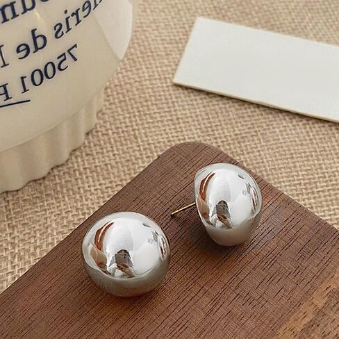 Half Ball Dome Stud Earrings for Women Gold Plated Hypoallergenic Nickel Free Polished Round Post Pin Studs Minimalist Simple Fashion Mother's Day Birthday Jewelry Gifts in Saudi Arabia