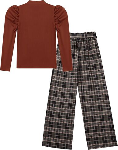 Hotfiary Girls 2 قطعة ملابس نفخة قمم قمم متماسكة مضلعة وملابس ملابس عريضة الساق in Kuwait