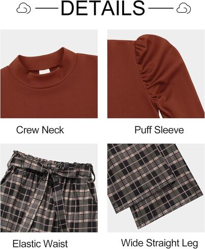 Hotfiary Girls 2 قطعة ملابس نفخة قمم قمم متماسكة مضلعة وملابس ملابس عريضة الساق in Kuwait