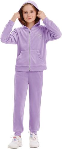 Stelle Girls Velour Tracksuits 2 Piece Sweatsuit Outfit Zip Up Hoodie and Jogger Sweatpants Athletic Clothing Sets in Kuwait