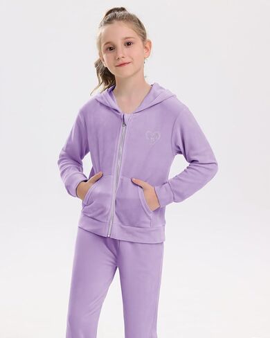 Stelle Girls Velour Tracksuits 2 Piece Sweatsuit Outfit Zip Up Hoodie and Jogger Sweatpants Athletic Clothing Sets in Kuwait
