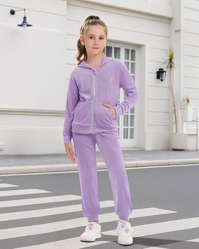 Stelle Girls Velour Tracksuits 2 Piece Sweatsuit Outfit Zip Up Hoodie and Jogger Sweatpants Athletic Clothing Sets in Kuwait