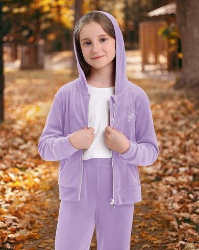 Stelle Girls Velour Tracksuits 2 Piece Sweatsuit Outfit Zip Up Hoodie and Jogger Sweatpants Athletic Clothing Sets in Kuwait