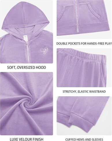 Stelle Girls Velour Tracksuits 2 Piece Sweatsuit Outfit Zip Up Hoodie and Jogger Sweatpants Athletic Clothing Sets in Kuwait