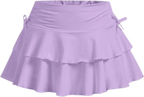 Girls Summer Tennis Tiered Skirts Athletic High Waisted Ruffle Mini Skirts with Shorts in Kuwait