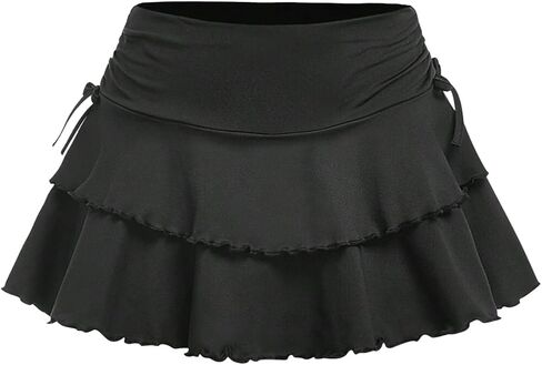 Girls Summer Tennis Tiered Skirts Athletic High Waisted Ruffle Mini Skirts with Shorts in Kuwait