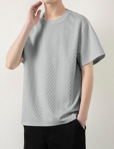 Mens Knit Short Sleeve T Shirts Casual Crewneck Solid Color Shirt Summer Cable Knitted Stretch Pullover Tees in Saudi Arabia