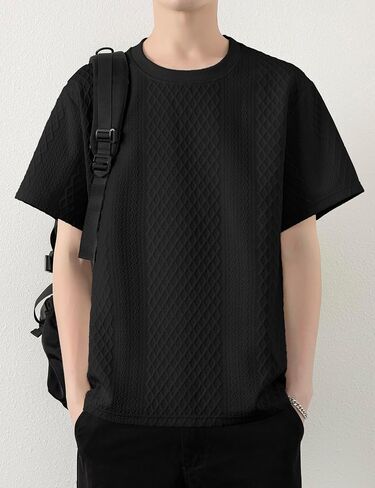 Mens Knit Short Sleeve T Shirts Casual Crewneck Solid Color Shirt Summer Cable Knitted Stretch Pullover Tees in Saudi Arabia
