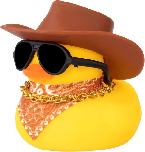 Wonuu Dashboard Decoration Hat Hat Rubber Rubber Duck ، حلي البط مع Mini Colorful Hat Necklace Sunglaces Diarf (Brown) in Kuwait