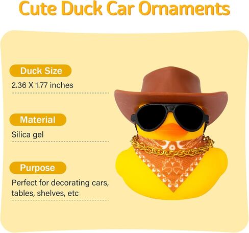 Wonuu Dashboard Decoration Hat Hat Rubber Rubber Duck ، حلي البط مع Mini Colorful Hat Necklace Sunglaces Diarf (Brown) in Kuwait