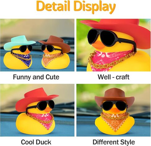 Wonuu Dashboard Decoration Hat Hat Rubber Rubber Duck ، حلي البط مع Mini Colorful Hat Necklace Sunglaces Diarf (Brown) in Kuwait