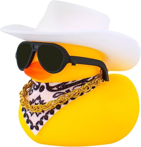 Wonuu Dashboard Decoration Hat Hat Rubber Rubber Duck ، حلي البط مع Mini Colorful Hat Necklace Sunglaces Diarf (Brown) in Kuwait