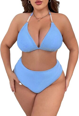Floerns Women's Plus Size 2 قطعة بدلة السباحة لؤلؤة High High Weist Bikini مجموعة in Kuwait