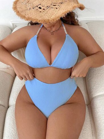 Floerns Women's Plus Size 2 قطعة بدلة السباحة لؤلؤة High High Weist Bikini مجموعة in Kuwait