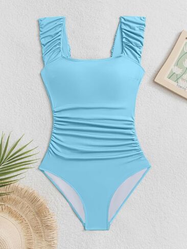 Eomenie One Piece Swimsuit for Women Puffy Sleeves Tummy Control Bathing Suit Tie Back Swimwear in Saudi Arabia