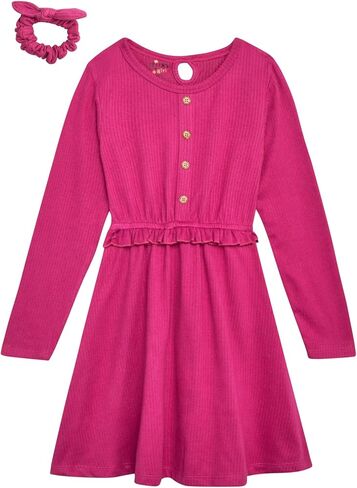 dELiA*s Girls Dress - Cute Long Sleeve Easter Dress for Girls with Matching Scrunchie for Church or Casual Wear (Sizes 7-16) in Kuwait
