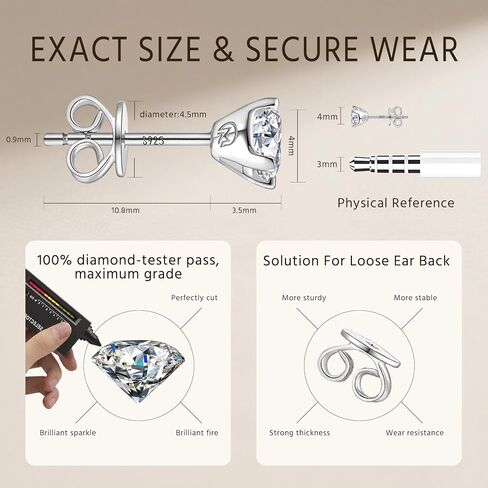 Moissanite Stud Earrings Rhodium Plated 925 Sterling Silver Earrings Moissanite Jewelry Gifts for Women Men in Saudi Arabia