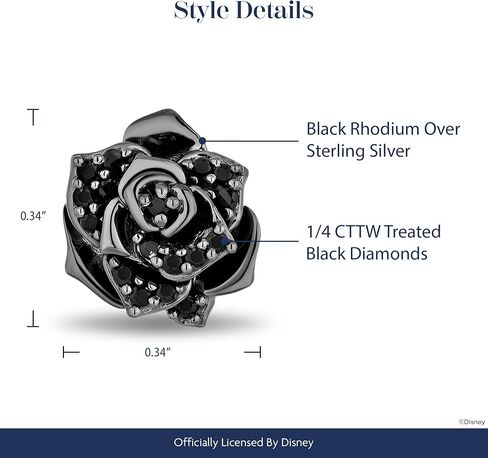 Jewelili Enchanted Disney Fine Jewelry Maleficent Rose Earrings for Women | Black Rhodium over Sterling Silver | 1/4 CTTW Black Diamonds | Push Back Studs | Disney Villain Jewelry Gifts for Her | in Saudi Arabia