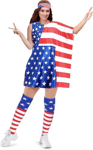 Liitrsh American Flag Dress Set for Women Include Patriotic Flag Dress American Flag Socks Bandana for 4th of July in Saudi Arabia