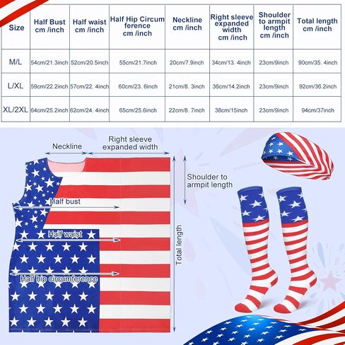 Liitrsh American Flag Dress Set for Women Include Patriotic Flag Dress American Flag Socks Bandana for 4th of July in Saudi Arabia