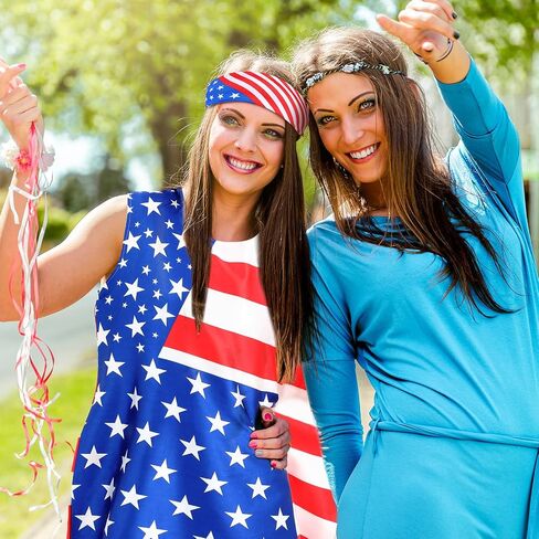 Liitrsh American Flag Dress Set for Women Include Patriotic Flag Dress American Flag Socks Bandana for 4th of July in Saudi Arabia