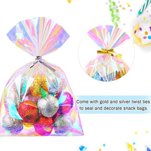 أكياس معالجة السيلوفان القزحية Ohuimrt ، 4 × 9.5 بوصات أكياس جيدة من البلاستيك ، و 100 PCS Party Fies With 100 pcs للحلوى ، والوجبات الخفيفة ، والهدايا الصغيرة in Kuwait