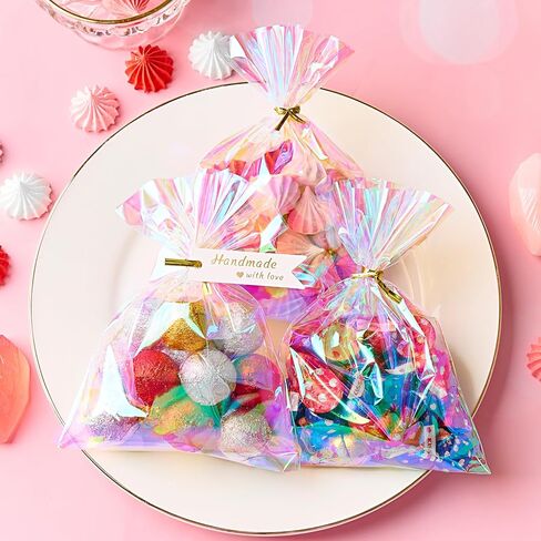 أكياس معالجة السيلوفان القزحية Ohuimrt ، 4 × 9.5 بوصات أكياس جيدة من البلاستيك ، و 100 PCS Party Fies With 100 pcs للحلوى ، والوجبات الخفيفة ، والهدايا الصغيرة in Kuwait