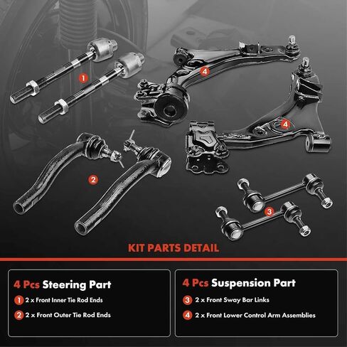 A-Premium Set of 8, Front Lower Control Arm, Sway Bar Link, Inner Outer Tie Rod End, Compatible with Ford Edge 2007-2014, Lincoln MKX 2007-2015 in Saudi Arabia