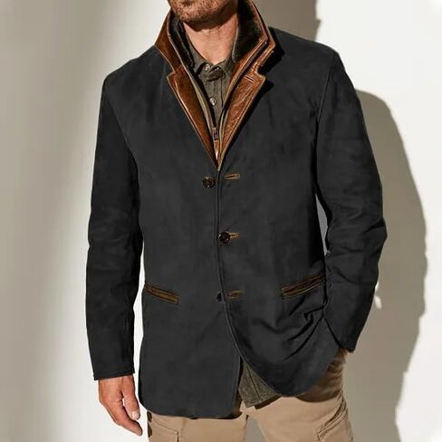 Men's Casual Trucker Jacket Vintage Buckskin Jacket Coat with Pocket Windproof Button Down Jacket Thickened Coat in Saudi Arabia