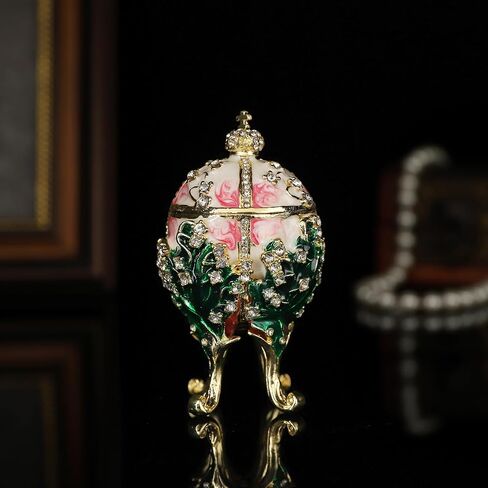 QIFU Small White Pink Easter Egg Style Enamel Trinket Box, Unique Gift for Family in Kuwait