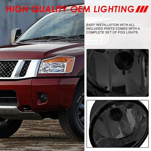 Auto Dynasty Fog Lights Assembly Compatible with 2005-2015 Nissan Titan Armada, Fog Lamp Replacement, Driver Passenger Side, Smoked Lens in Saudi Arabia
