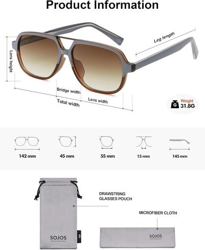 SOJOS Retro Aviator Sunglasses Womens Mens Vintage Double Bridge Sun Glasses 70s 80s 90s Shades SJ2399 in Saudi Arabia