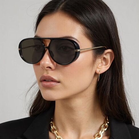 Oversized Aviator Sunglasses for Women, Fashion Large Big Frame Sun Glasses 2025 Designer Ladies Shades in Kuwait