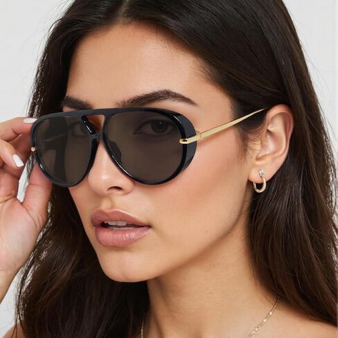 Oversized Aviator Sunglasses for Women, Fashion Large Big Frame Sun Glasses 2025 Designer Ladies Shades in Kuwait