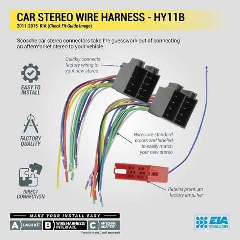 Scosche Hy11b Car Radio Radio Adapter Adapter متوافق مع مركبات Kia Amplied Amplied Amplized Fremium 2011-2015. in Kuwait