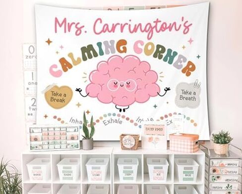 ArtexGifts Personalized Calming Corner Classroom Tapestry Custom Name Teacher Tapestry Custom Classroom Calm Down Corner Banner Back To School Poster Inhale Exhale Wall Art in Saudi Arabia