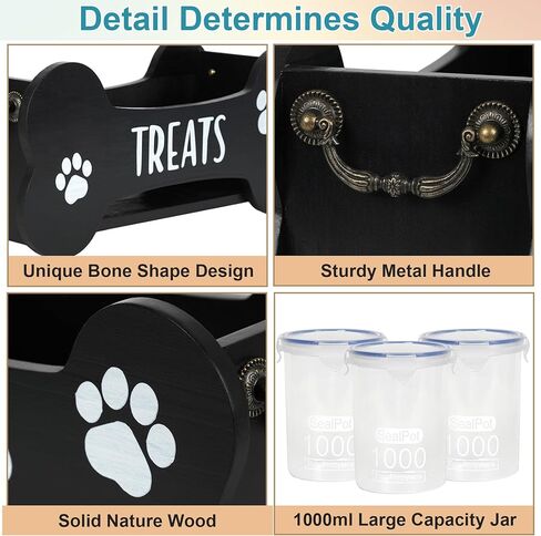 WGFKVAS Dog Treat Container شملت 3 جرار محكمة الإغلاق مع 1000 مل ، حاوية تخزين طعام الكلاب هدية منظم الأليفة للحيوانات الأليفة لأصحاب قطط الحيوانات الأليفة in Kuwait