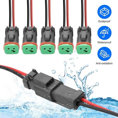 XMSJSIY 2 Pin DT Connectors Waterproof 2 Wire Connector Automotive Electrical DT Connector Male Wiring Harness 2 Pin Pigtail Cable with Heat Shrink Tubing for Car LED Work Light-5 Kits (Female) in Saudi Arabia