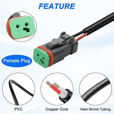 XMSJSIY 2 Pin DT Connectors Waterproof 2 Wire Connector Automotive Electrical DT Connector Male Wiring Harness 2 Pin Pigtail Cable with Heat Shrink Tubing for Car LED Work Light-5 Kits (Female) in Saudi Arabia