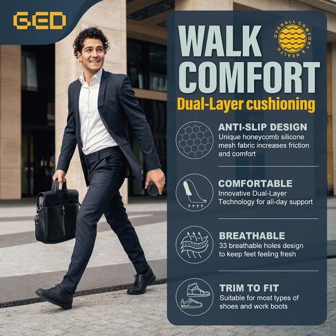 GED Work Comfort Insoles for Men – Breathable Soft Inserts for All-Day Standing, Plantar Fasciitis Relief, Arch Support, Shock Absorption, Anti-Fatigue – Orthotic Inserts (US 8–13) in Kuwait