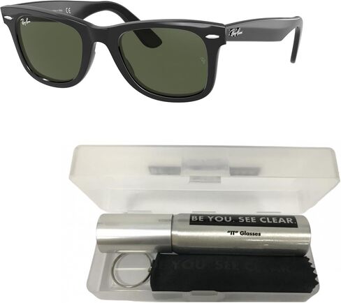 Ray-Ban RB2140 حزمة النظارات الشمسية: RB 2140 Wayfarer 901 Wayfarer Black G-15 Green and Eyewear Kit in Saudi Arabia