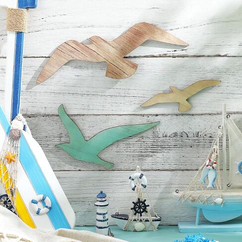 Cabilock Seagull Wall Hanging Decoration ، 3pcs Decor Wood Nautical Wall Decor in Saudi Arabia